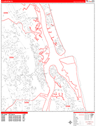 St. Augustine Wall Map Zip Code Red Line Style 2026